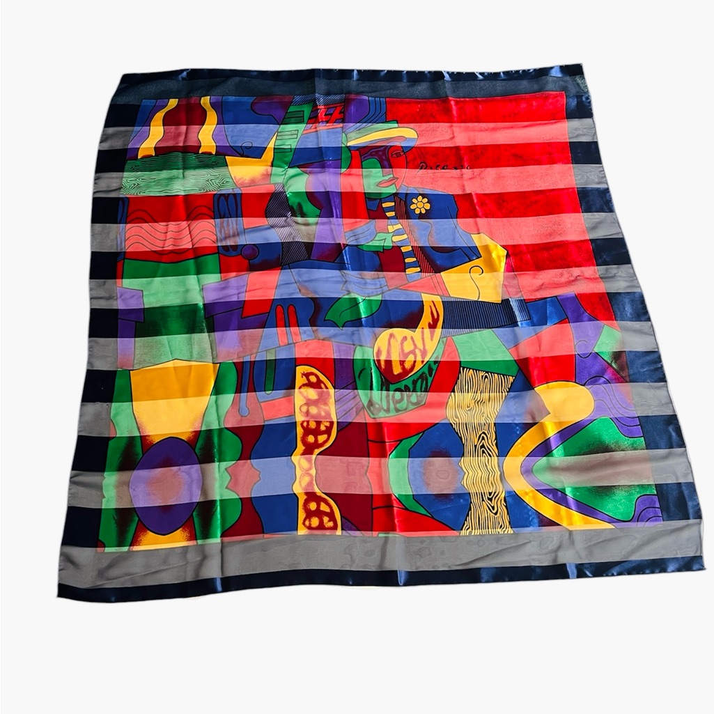 Vintage Picasso Art Print Scarf 39x39 Opaque Sheer Abstract Striped Flaw